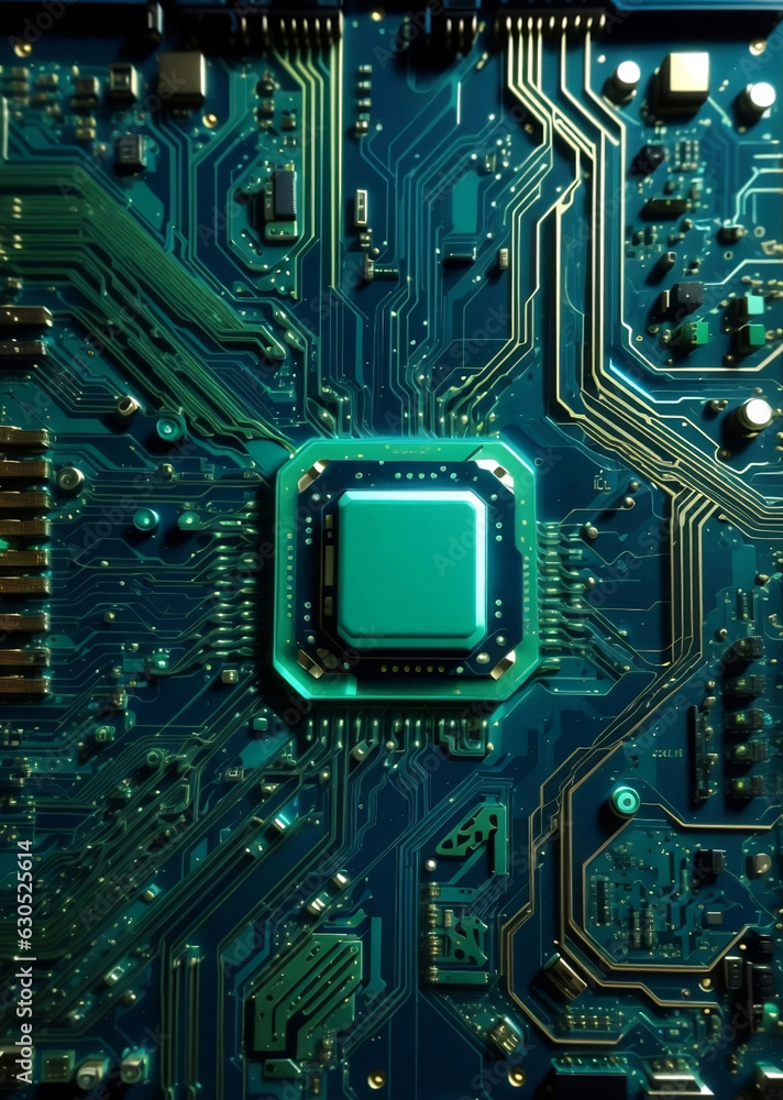 Computer circuit board digital background, Generative AI Illustration.