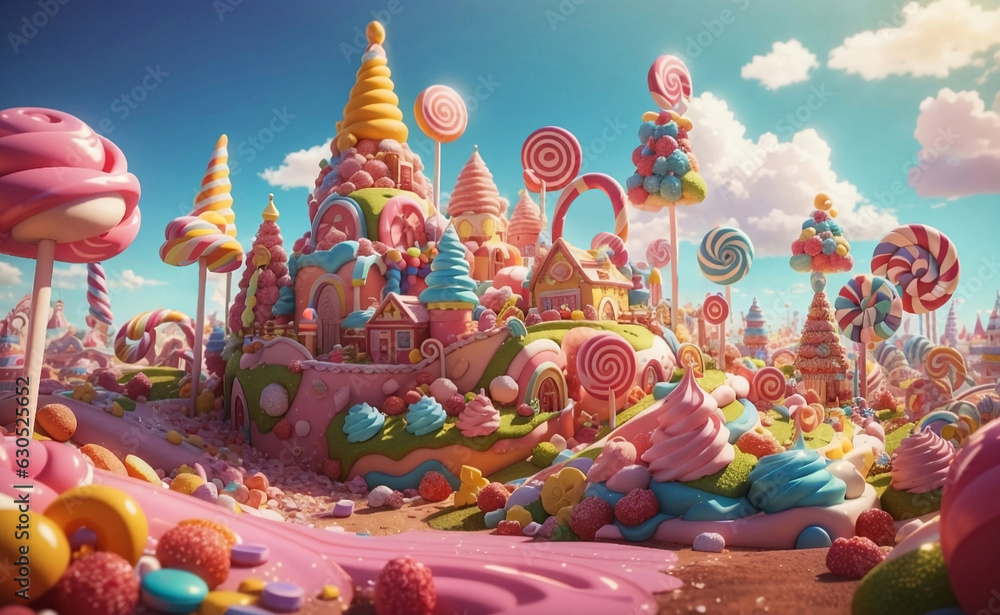 Colorful Sweets land Background, Generative AI Illustration. Colorful Sweets land Background, Generative AI Illustration.