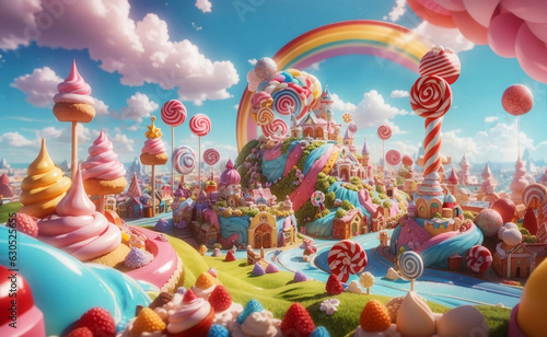 Colorful Sweets land Background, Generative AI Illustration.