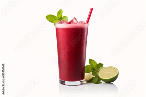 Generative AI   Beetroot juice in a glass and fresh organics beetroot on white background