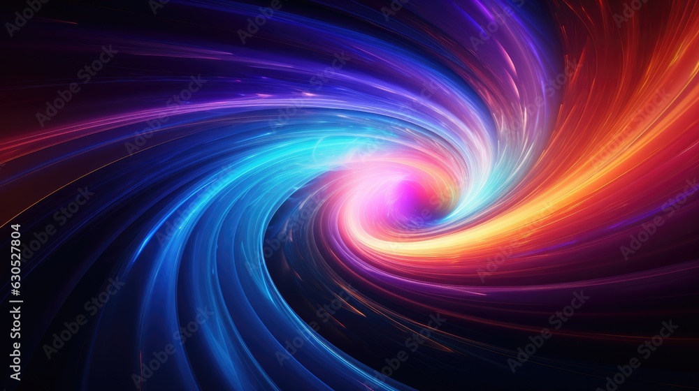 Colorful vortex energy, cosmic spiral waves, multicolor swirls explosion. Abstract futuristic digital background. - obrazy, fototapety, plakaty 