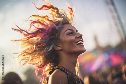 Happy young girl having a good time at a festival.