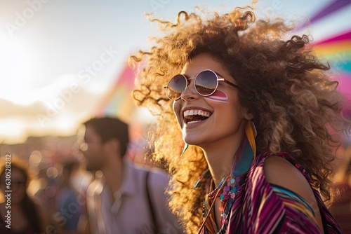 Happy young girl having a good time at a festival.