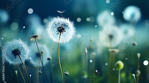 faded white dandelions on a blurred background with bokeh