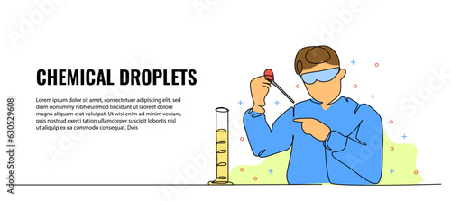 Vector illustration of a male scientist thinking about a new chemical discovery. Modern flat in continuous line style.