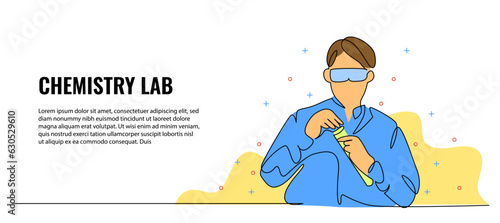 Vector illustration of a male scientist thinking about a new chemical discovery. Modern flat in continuous line style.