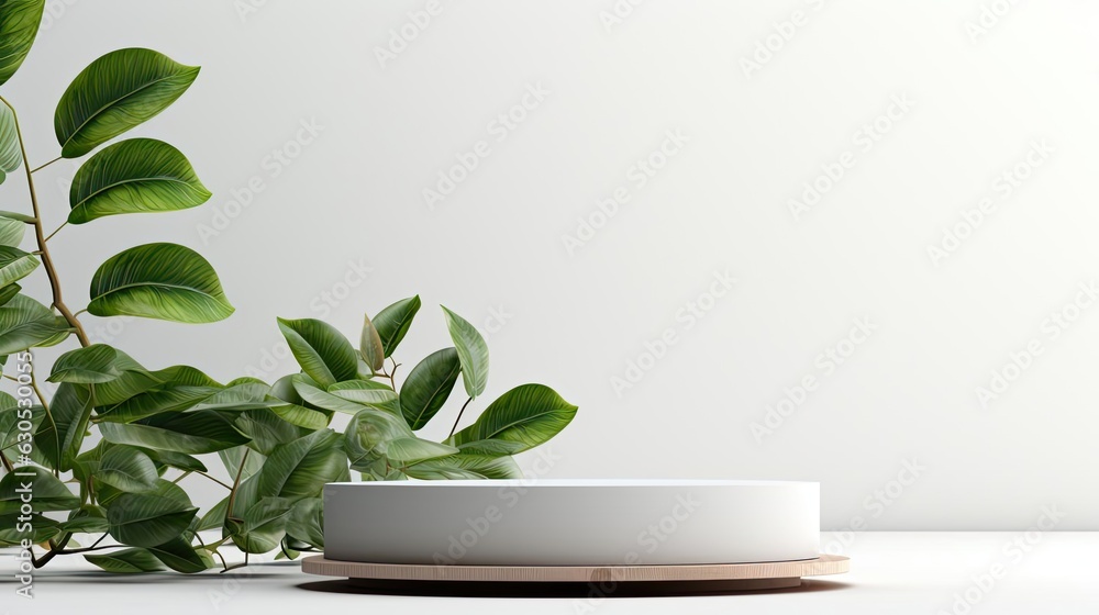 podium design for product display or product stand with leaf ornaments and minimalist background podium design for product display or product stand with leaf ornaments and minimalist background