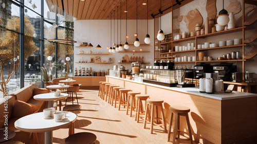 Interior of modern cafe, coffee shop Generative AI photo