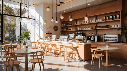 Interior of modern cafe, coffee shop Generative AI