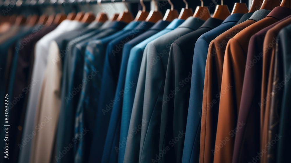 Obraz premium Dressshirts and suits on a rack