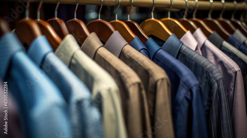 Dressshirts and suits on a rack © tashechka