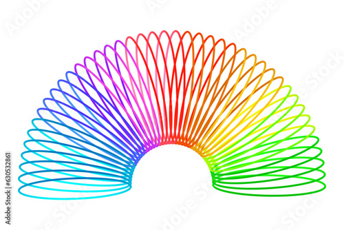 Rainbow spiral spring toy. Colored plastic kid toy. Children magic slinky spring. Vector illustration. Eps 10. photo