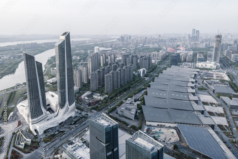 Obraz premium Aerospace Nanjing Financial Central City Landscape panoramic view