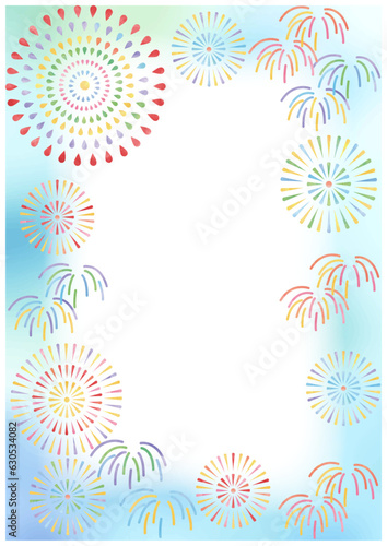 花火と水彩フレーム