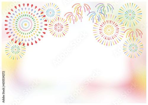 花火と水彩フレーム