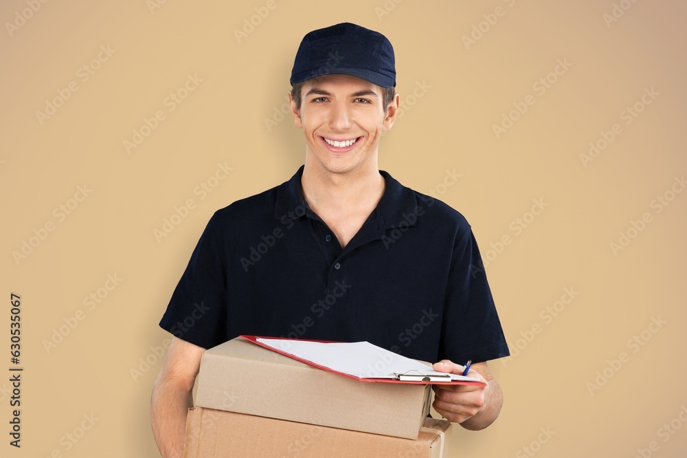 Professional young delivery employee man at work Professional young delivery employee man at work