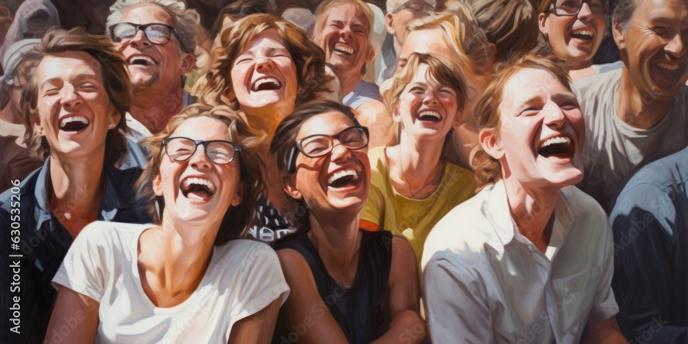 illustration of crowd of laughing people, generative AI