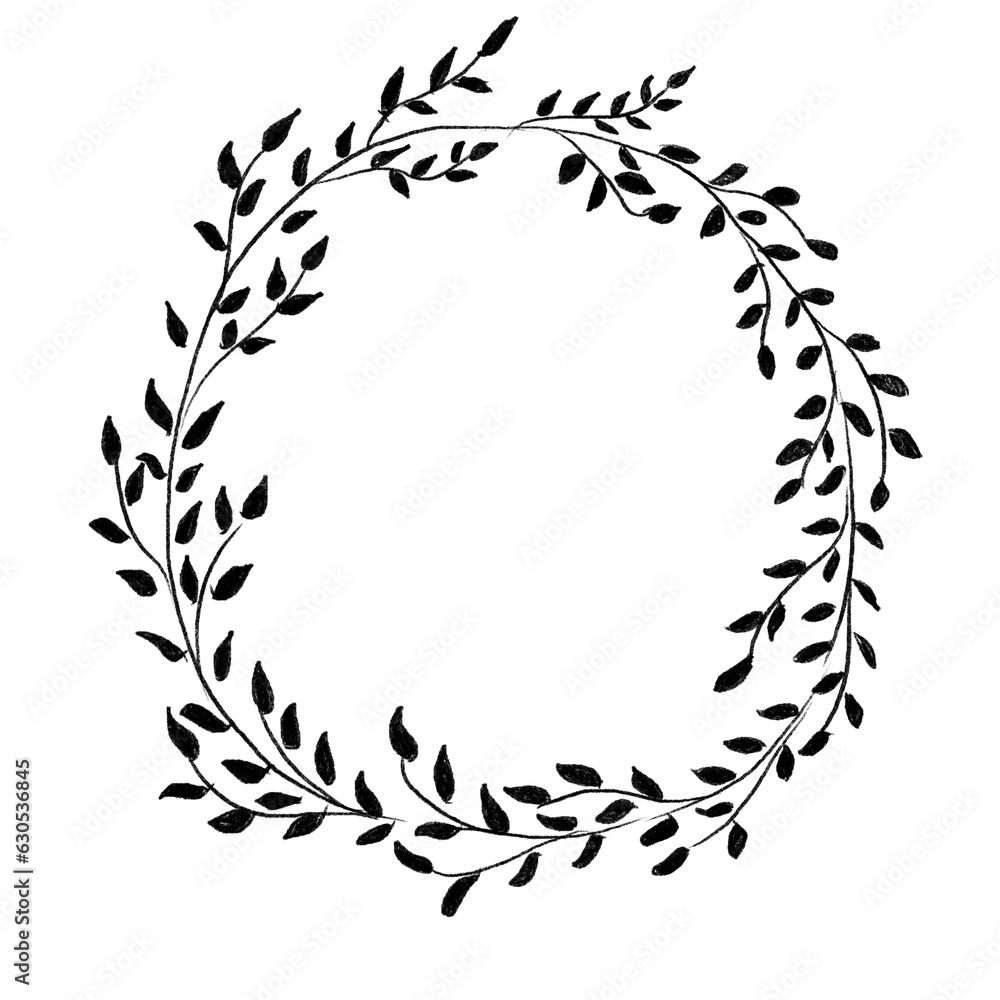 Minimalist monochrome leaf wreath