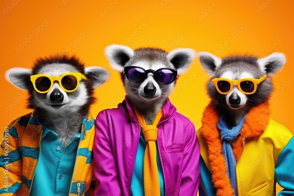  A Group of Funny Stylish Lemurs 