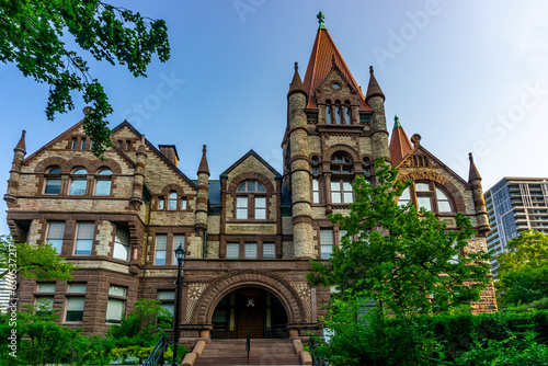 The Victoria College Building building completed in 1921 and is located at the University of Toronto's downtown.