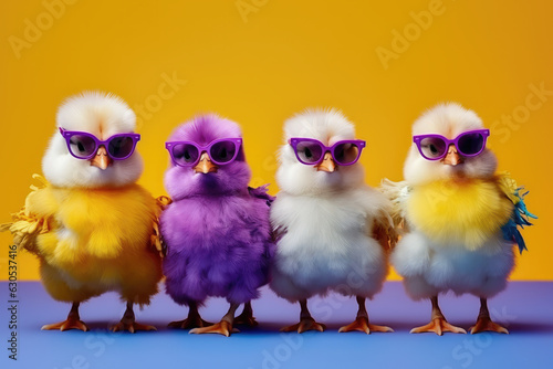 A Group of Funny Chicks in a Glasses