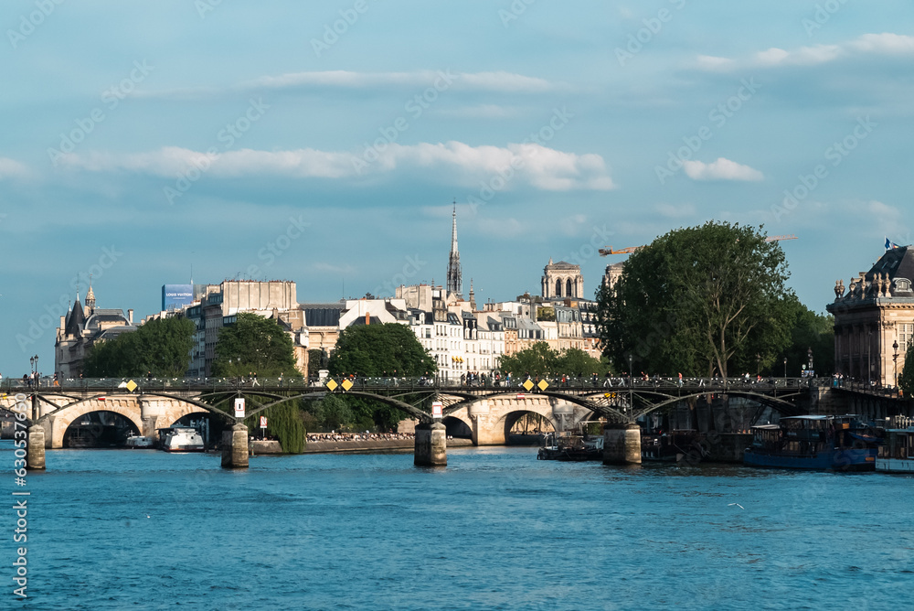 Paris, France. April 22, 2022: The Ile de la Cité or Settlement Island) is located in the middle of the Seine River, in the heart of the city of Paris.