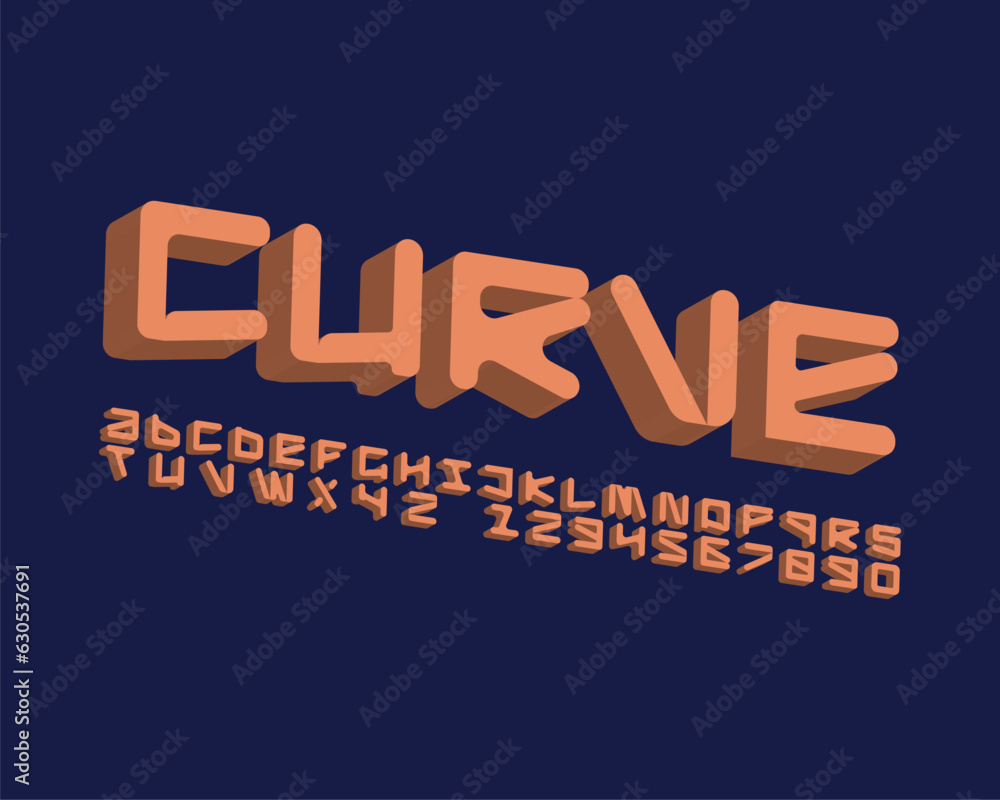 3D isometric rounded font set design