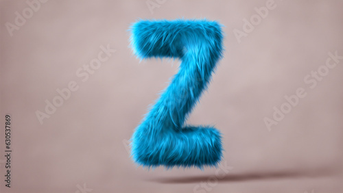 light blu letter Z with fur, 3d