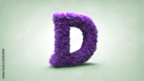 violet letter D with fur, 3d