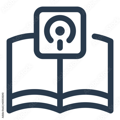 An icon for an educational podcast featuring an open book and a microphone