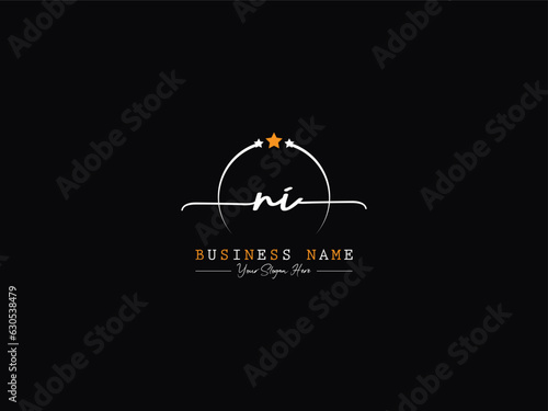 Stylish NI Signature Logo, Handwriting Ni Initial Luxury Logo