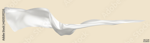 Flying white silk textile fabric flag background. Smooth elegant white Satin Isolated on beige Background for grand opening ceremony. White curtain. 3d vector illustration