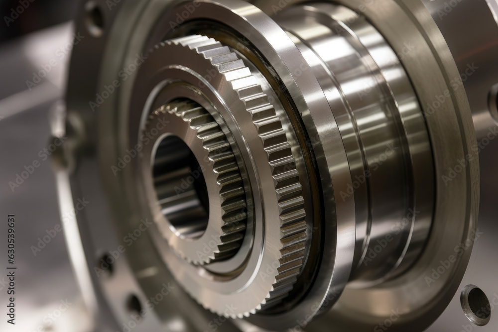 Extreme close-up of a clutch hub and bearing, showing the precise alignment of the components and their critical role in transmitting power Extreme close-up of a clutch hub and bearing, showing the precise alignment of the components and their critical role in transmitting power