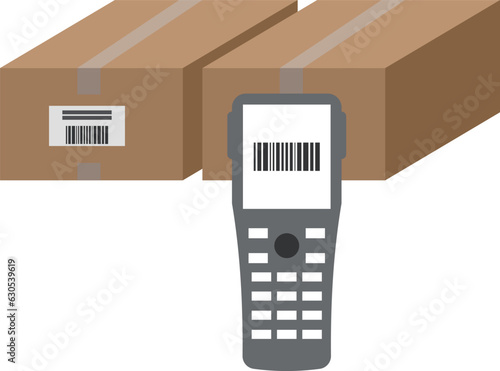 段ボールのバーコードを読み取る端末のイラスト