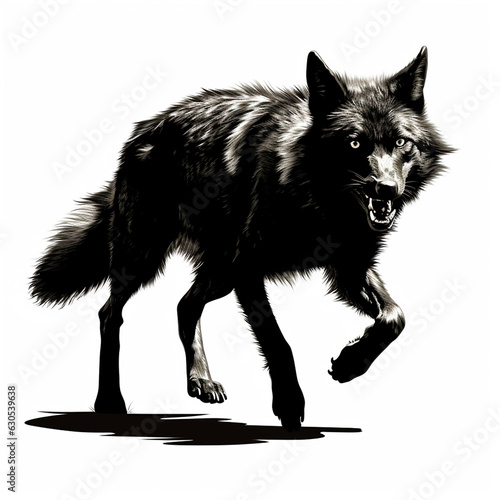 wolf black and white isolated