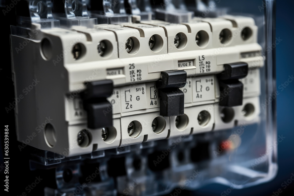 Extreme close-up of a Surge Protector's circuit breaker tripping during a power surge