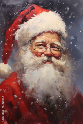 Portrait of friendly Santa Claus smiling and looking at camera with Christmas photo background. © Bnetto