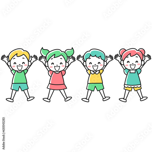両手を上げている笑顔の子どものイラストセット