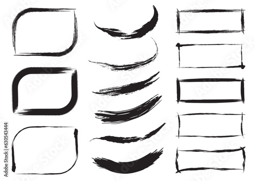 筆で書いた長方形のフレームと曲線のセット