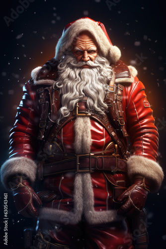 Portrait of Santa Claus with a bad face of a gangster, a rocker and a biker. © Bnetto