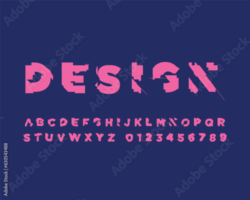 Futuristic Digital Glitch font set design in vector format