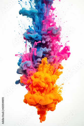 Multicolored neon ink on white background