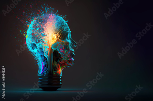 Ideas in my head. Head profile with ideas. Banner. Wallpaper. AI generated