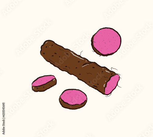Whole and sliced purple yam in ingredients illustration