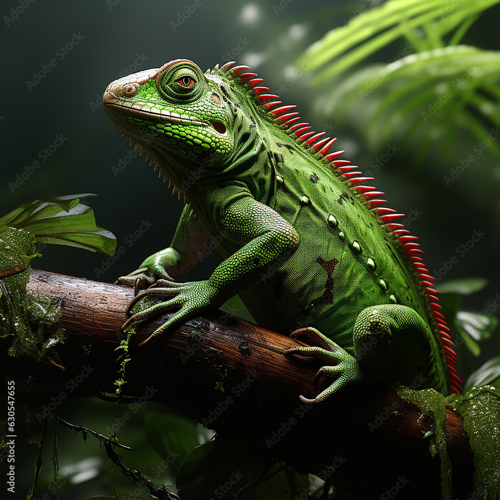 Fototapeta premium green iguana on a tree