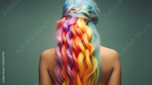 Beauty fashion woman with colorful rainbow dyed hair