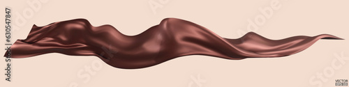Flying Dark Brown silk textile fabric flag background. Smooth elegant brown Satin Isolated on beige Background for grand opening ceremony. Chocolate curtain. 3d vector illustration