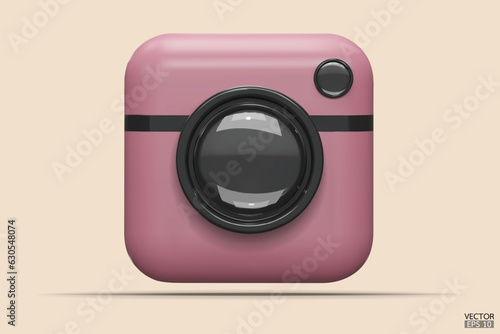 Photo camera with lens. Pink Camera icon. Modern simple snapshot photography sign. 3d vector illustration.