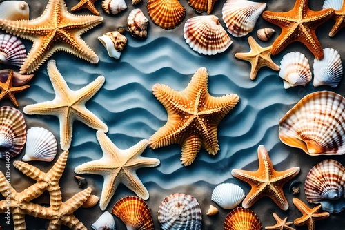 starfish and shells on beach generated by AI tool
