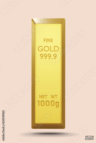 A single Golden Bars. Realistic golden bricks solid. Gold bars icon. Financial concept. 3D Vector illustration.